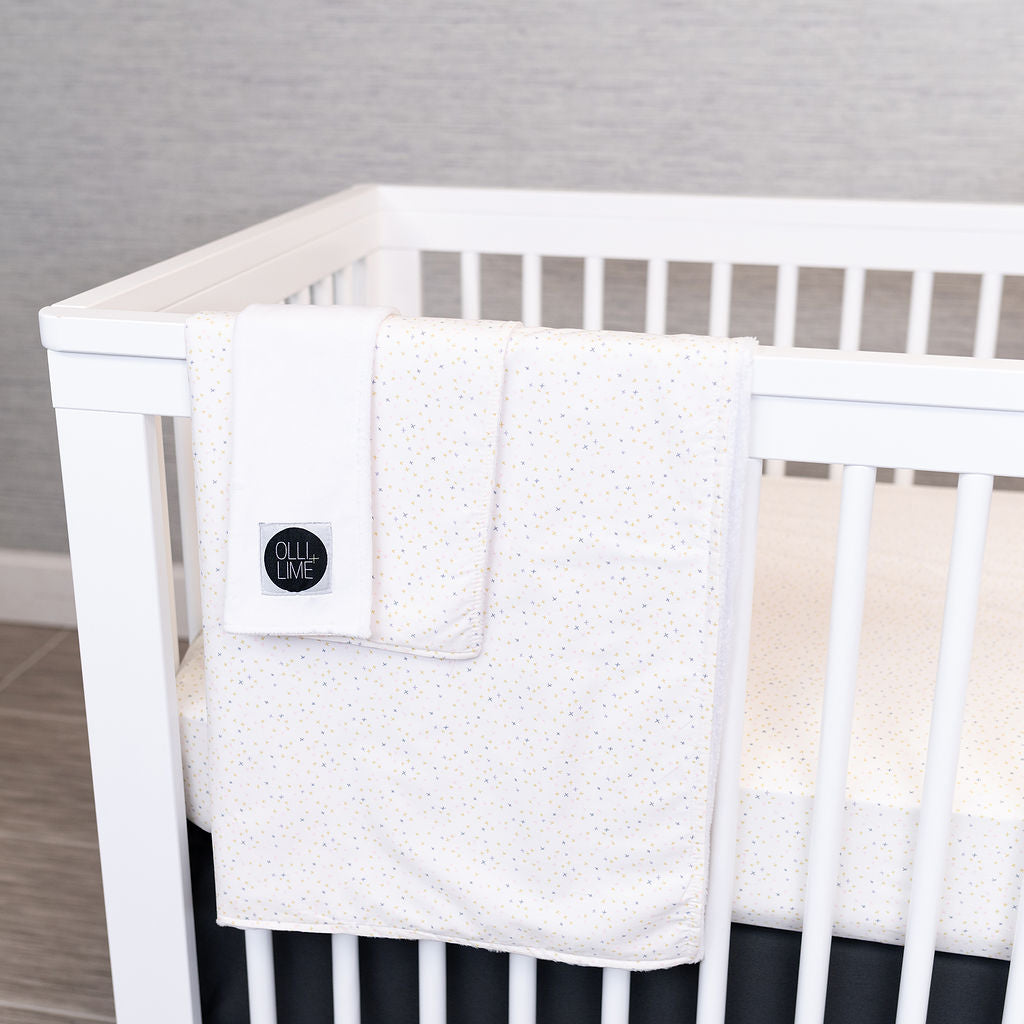 Little Tiny Hugs - Deluxe Nursery Bedding Set - Multi-colored Freehand X's on Ivory - Olli+Lime